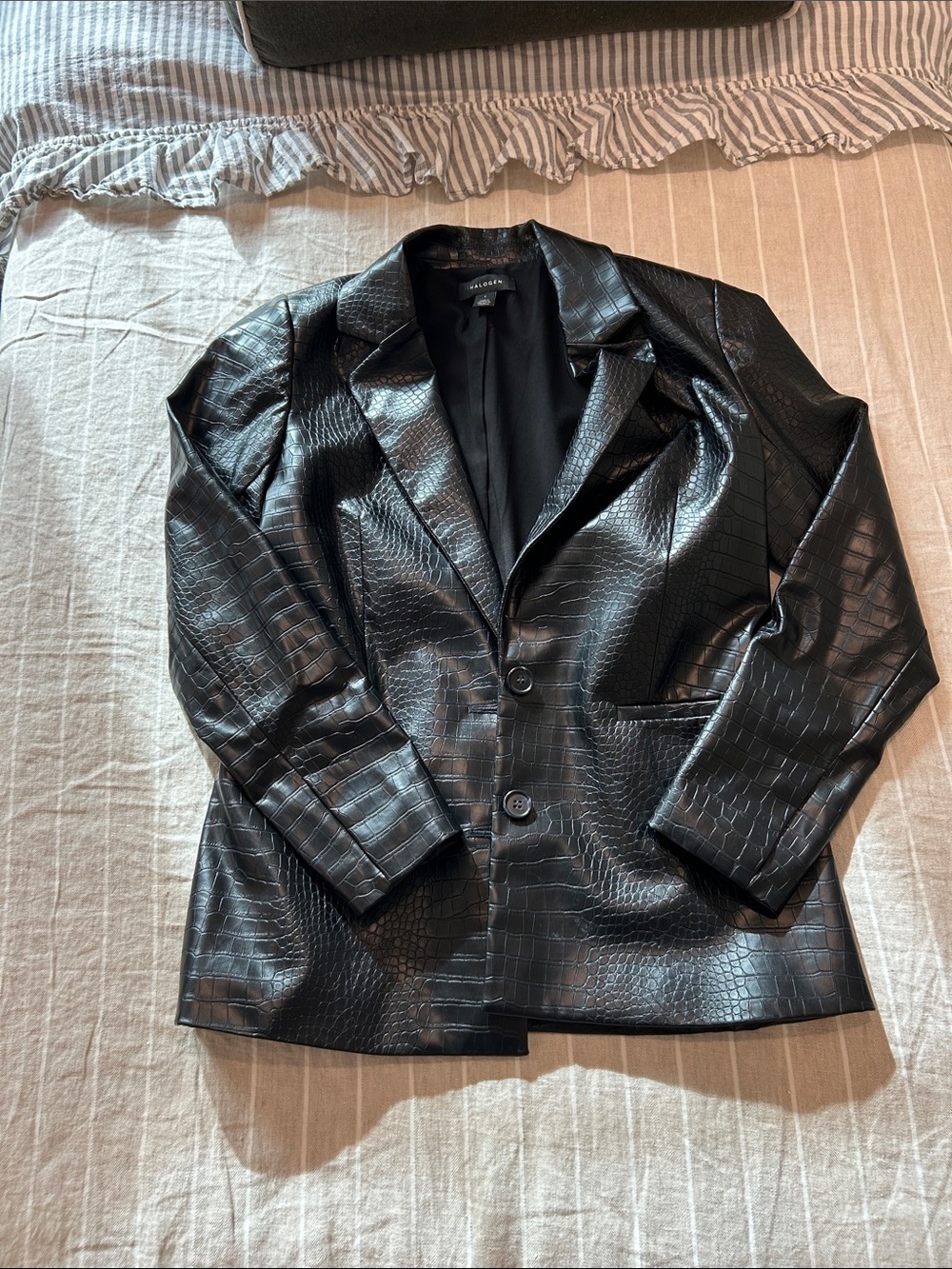 Halogen Black Faux-Croc Notch Lapel Blazer